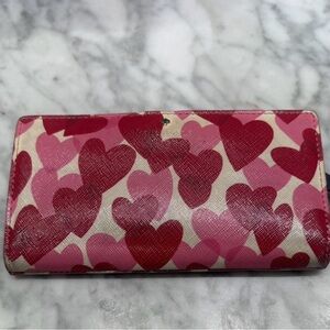 Kate Spade Pink and Red Heart Print Wallet